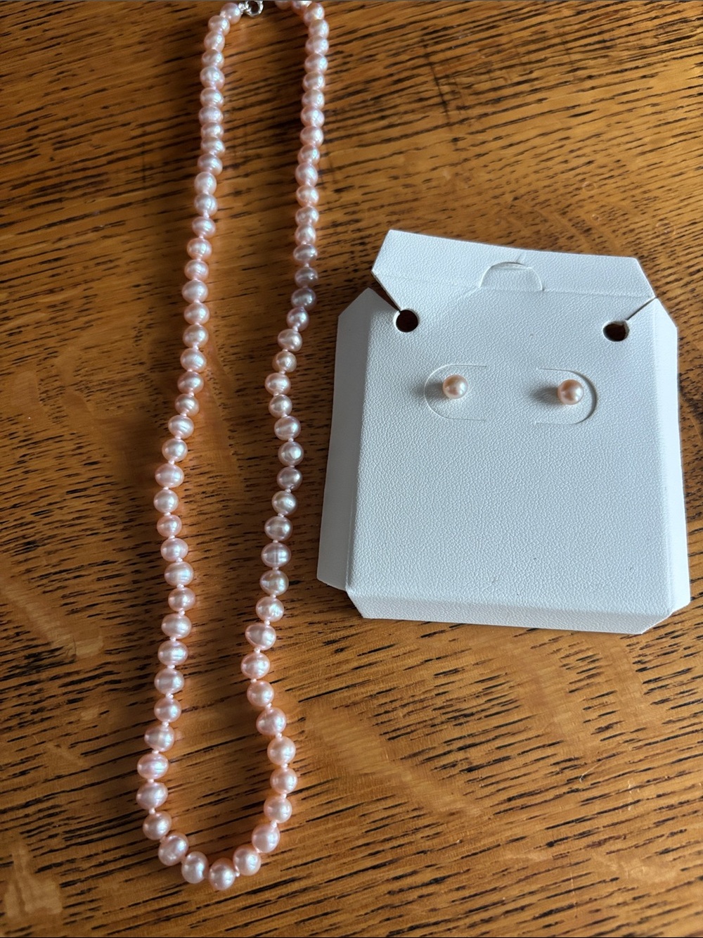 Blush Pink Pearl Necklace & Stud Earrings Set